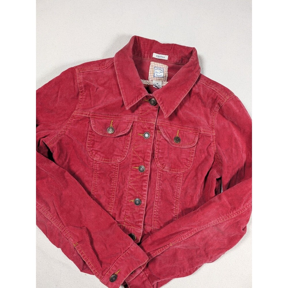 VINTAGE Y2K Old Navy Womens CROPPED Pink Corduroy Cropped Trucker Jacket 2005 M